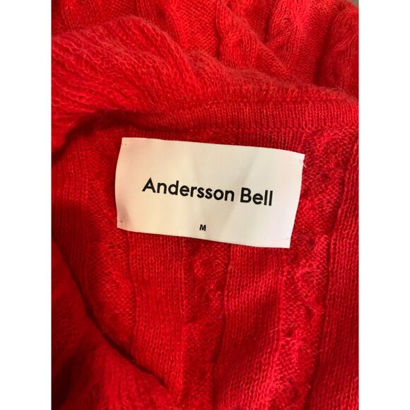 Andersson Bell Red Fabiana Ruffle Deep V-Neck Knit Sweater, Size M - Picture 8 of 9